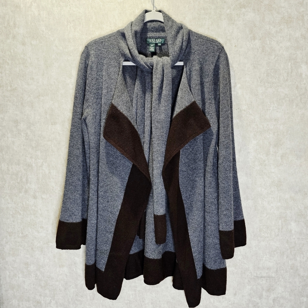 Ralph Lauren Cashmere & Wool Scarf Open-front Cardigan Sweater